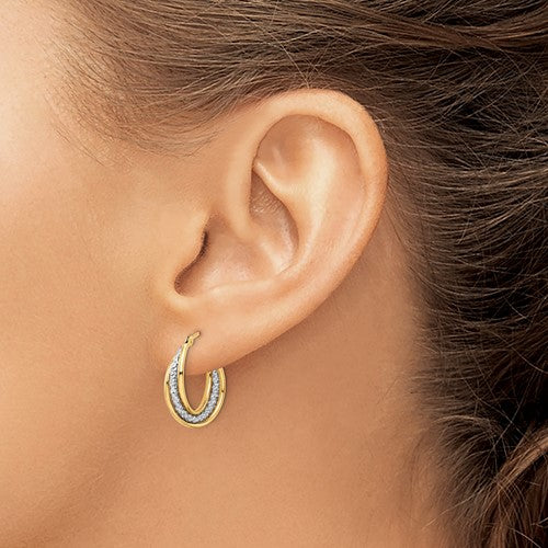 14k Two-Tone Polished Textured Hoop Earrings