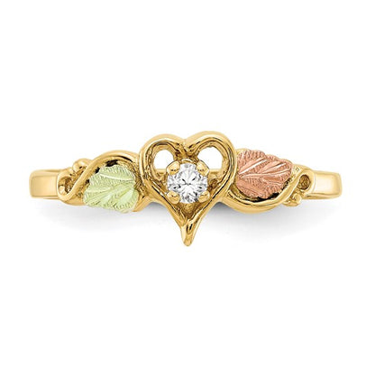 10k Tri-Color Gold Diamond Heart Ring w/ 12k Green & Rose Gold Leaf Accents - 0.05ct TDW