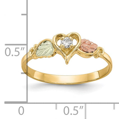 10k Tri-Color Gold Diamond Heart Ring w/ 12k Green & Rose Gold Leaf Accents - 0.05ct TDW