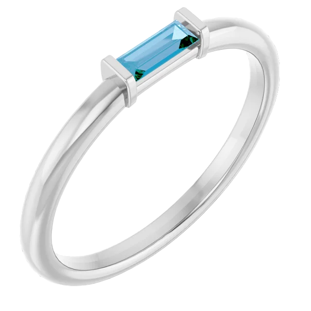 14k White Gold Blue Topaz Stackable Ring