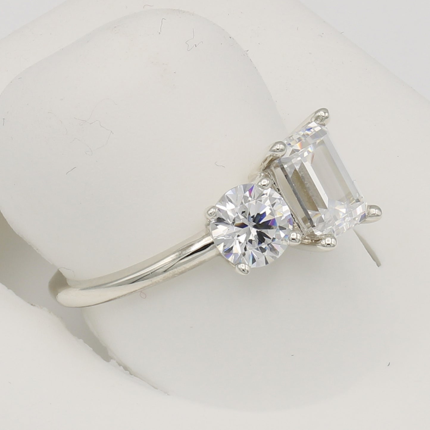 Sterling Silver 2-Stone Emerald-Cut & Round-Cut CZ Rings