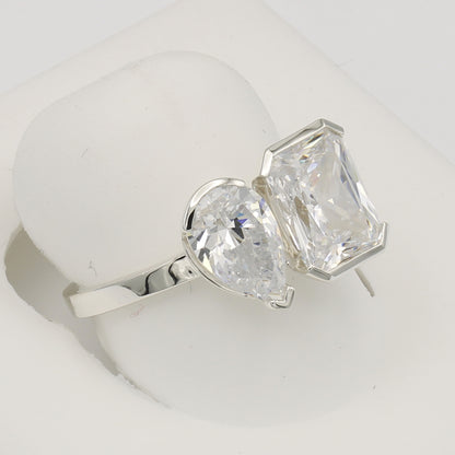 Sterling Silver 2-Stone Radiant Emerald-Cut & Pear-Cut CZ Rings