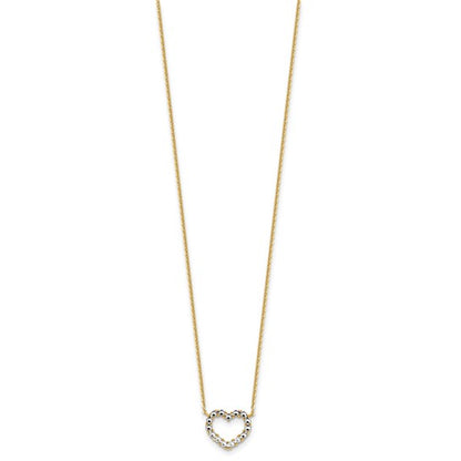 14k Two-Tone Gold Diamond-Cut Heart w/ Cable Link Chain Necklace