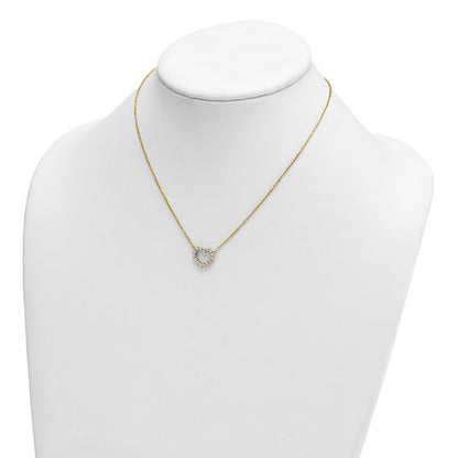 14k Two-Tone Gold Diamond-Cut Heart w/ Cable Link Chain Necklace
