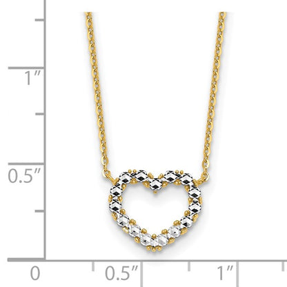 14k Two-Tone Gold Diamond-Cut Heart w/ Cable Link Chain Necklace