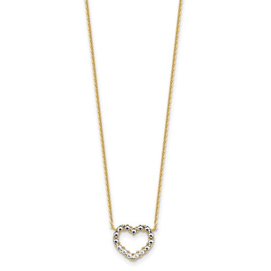 14k Two-Tone Gold Diamond-Cut Heart w/ Cable Link Chain Necklace