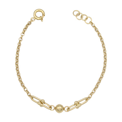 14k Bead & Fancy Link Cable Link Bracelet