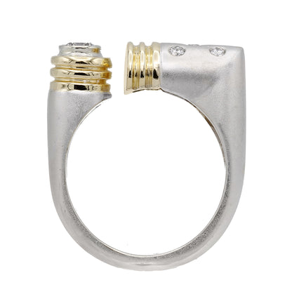 18k Two-Tone Bezel-Set Diamond Satin Finish Open Style Ring - 0.35ct TDW