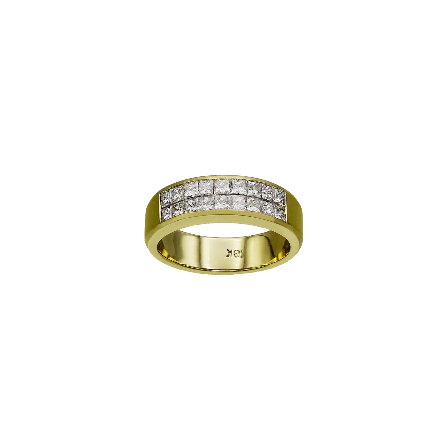 18k Yellow Gold Princess-Cut Invisible Setting Diamond Wedding Band
