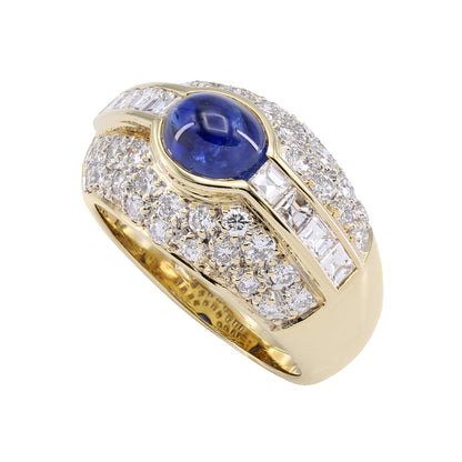 18k Yellow Gold Diamond & Cabochon Sapphire Cocktail Style Ring - 1.54ct TDW