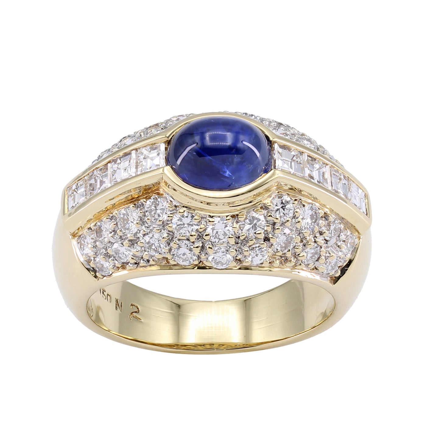 18k Yellow Gold Diamond & Cabochon Sapphire Cocktail Style Ring - 1.54ct TDW