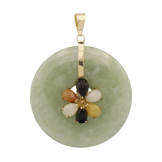 14k Yellow Gold Floral Chalcedony Stone Charm Pendant