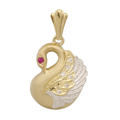 14k Two-Tone Gold CZ Swan Charm Pendant