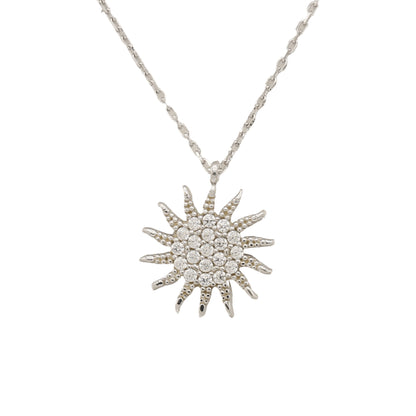 14k White Gold CZ Sun Necklace