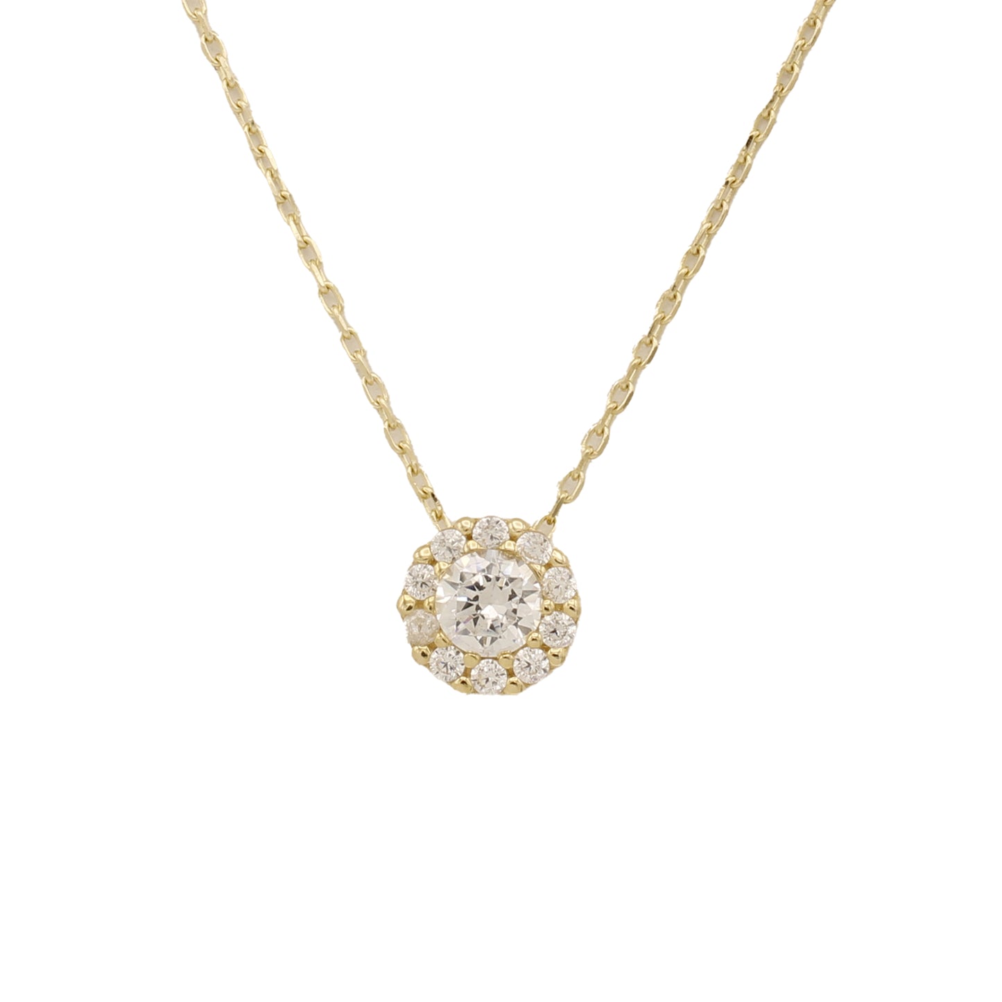 14k Yellow Gold CZ Halo Solitaire Necklace