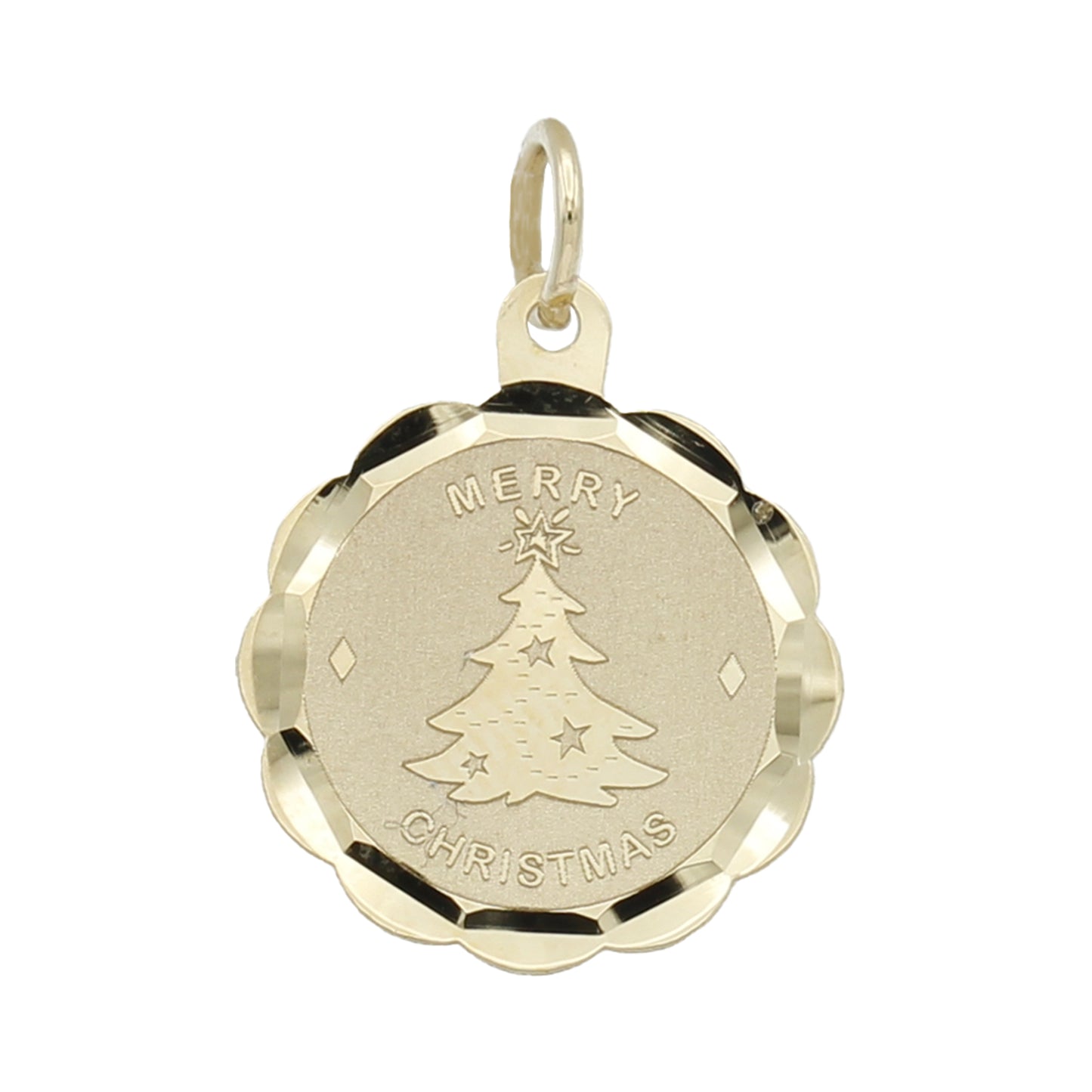 14k Yellow Gold Merry Christmas Disc Charm Pendant