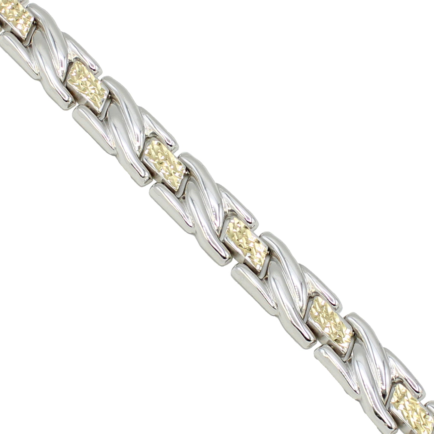 14k Two-Tone Gold Diamond-Cut X & O Style Bracelet