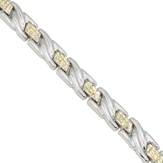 14k Two-Tone Gold Diamond-Cut X & O Style Bracelet