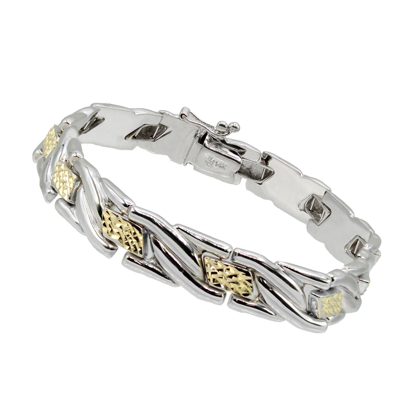 14k Two-Tone Gold Diamond-Cut X & O Style Bracelet