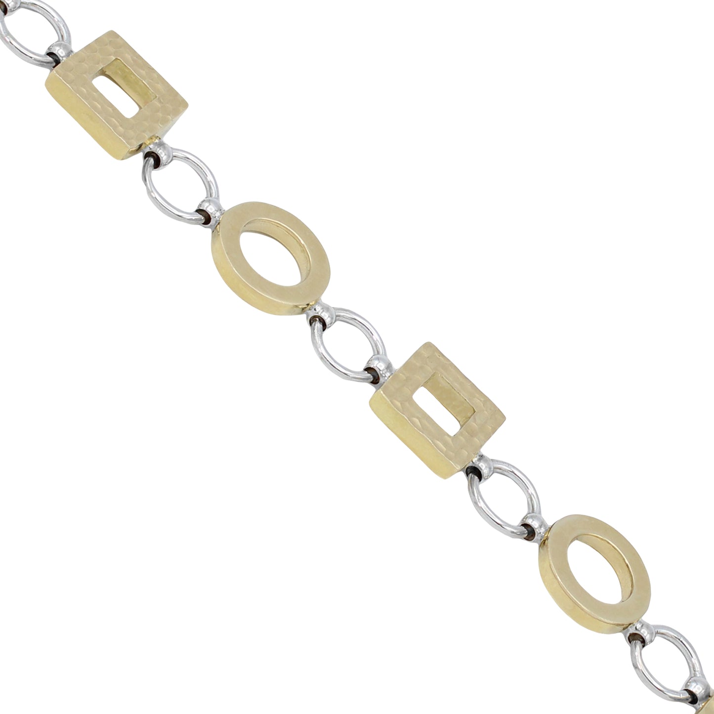 14k Two-Tone Gold Square & Circle Hammered Style Bracelet