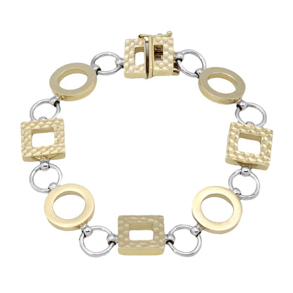 14k Two-Tone Gold Square & Circle Hammered Style Bracelet