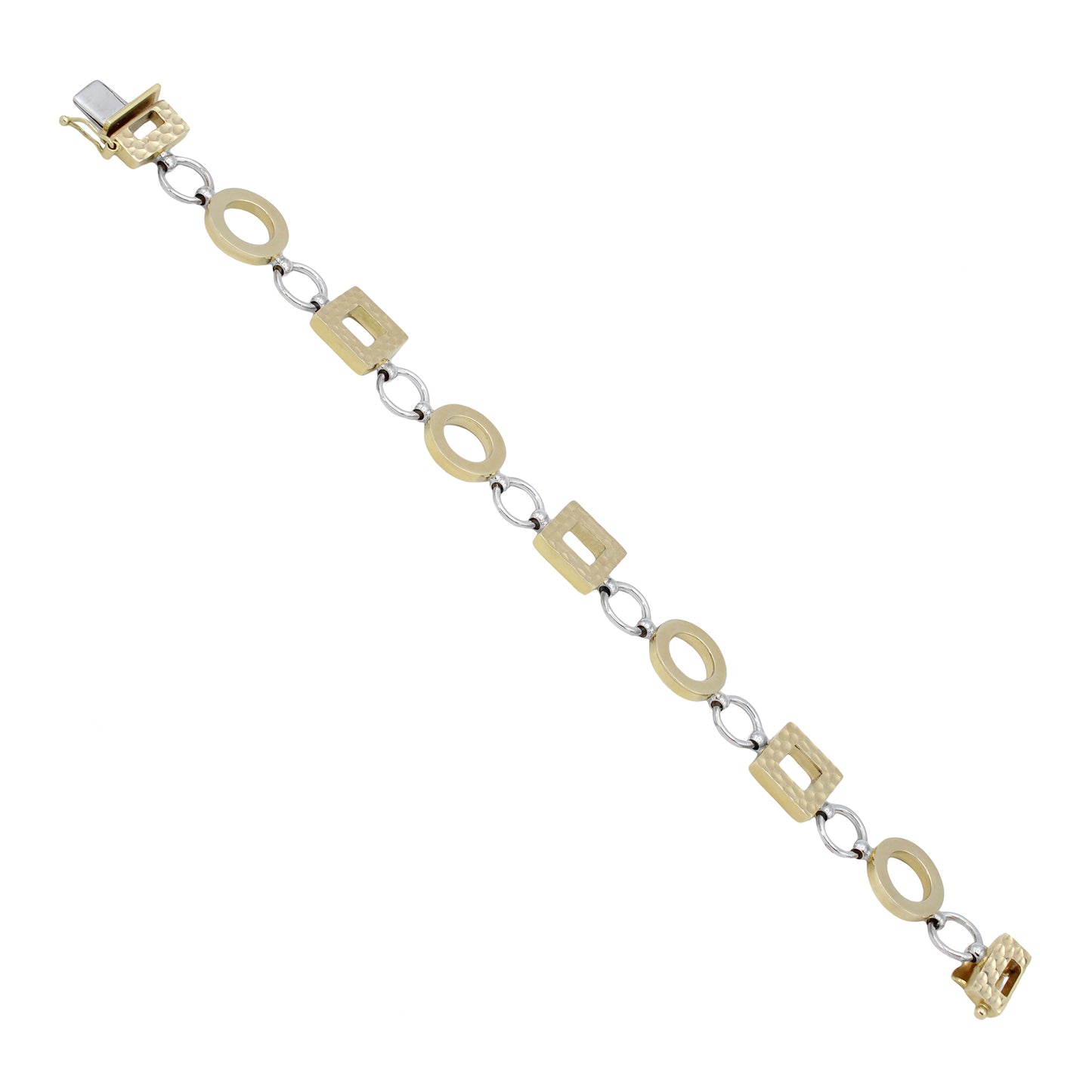 14k Two-Tone Gold Square & Circle Hammered Style Bracelet