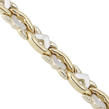 14k Two-Tone Gold Polished & Brushed Fancy Link Style Bracelet