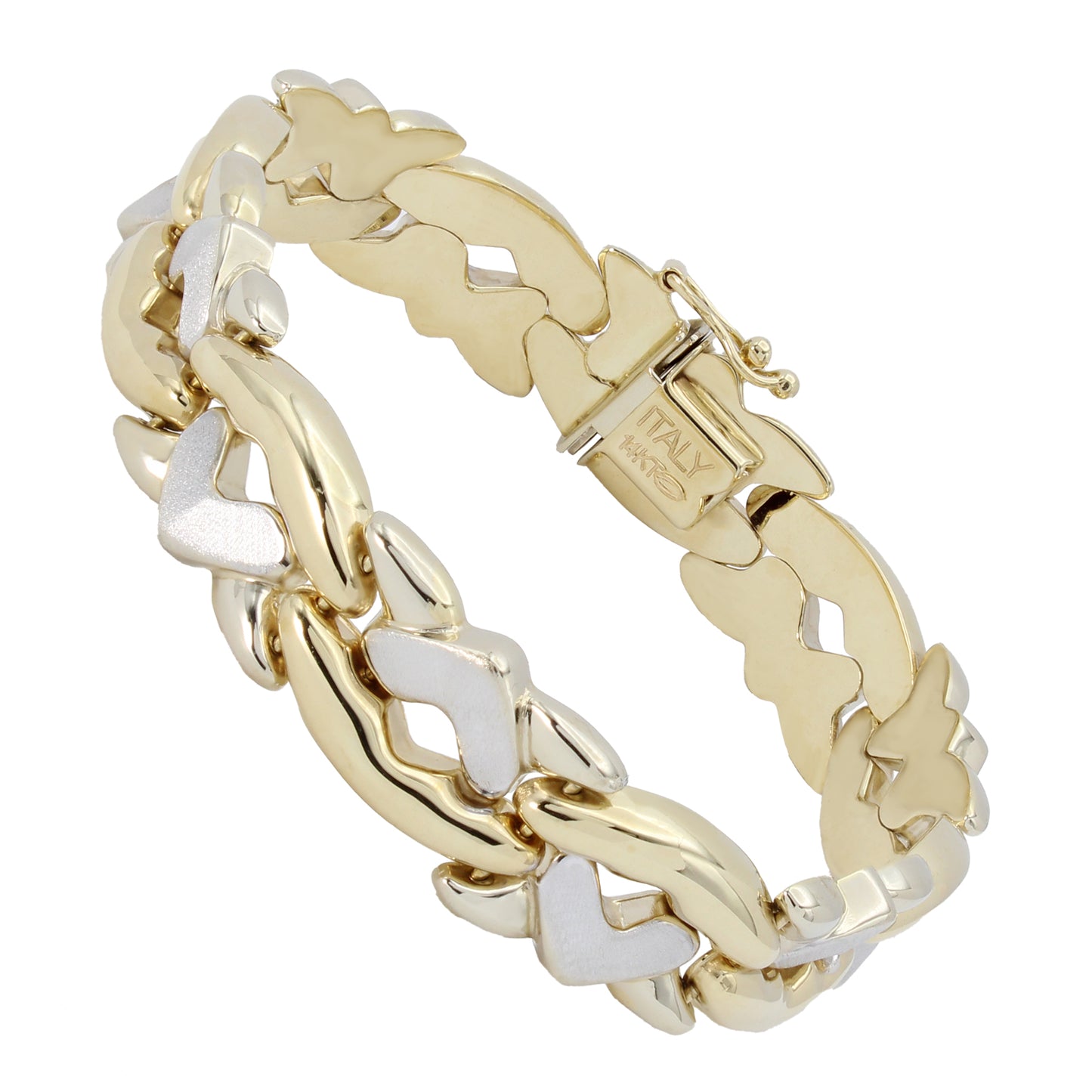 14k Two-Tone Gold Polished & Brushed Fancy Link Style Bracelet