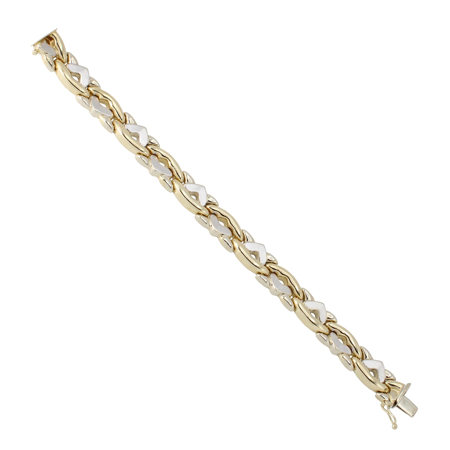 14k Two-Tone Gold Polished & Brushed Fancy Link Style Bracelet