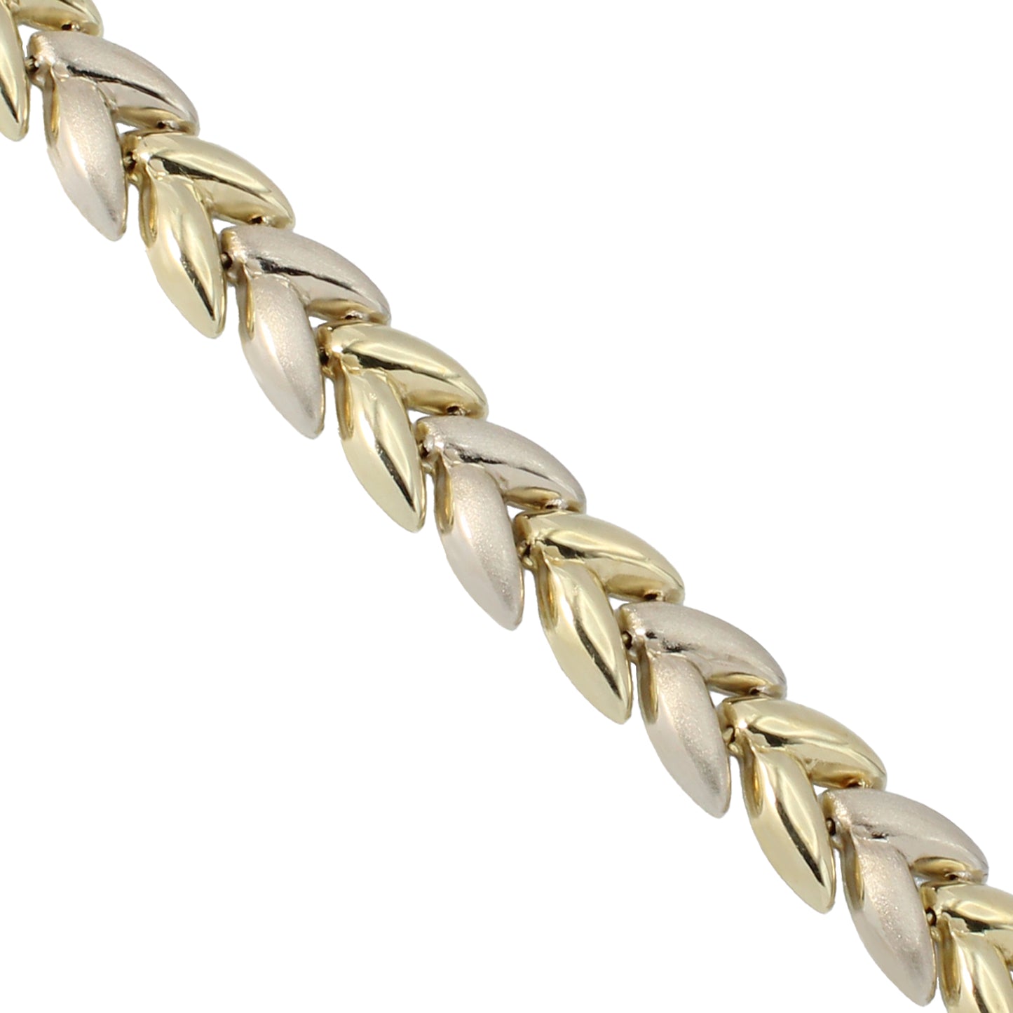 14k Two-Tone Gold Polished & Brushed Fancy "V" Link Style Bracelet