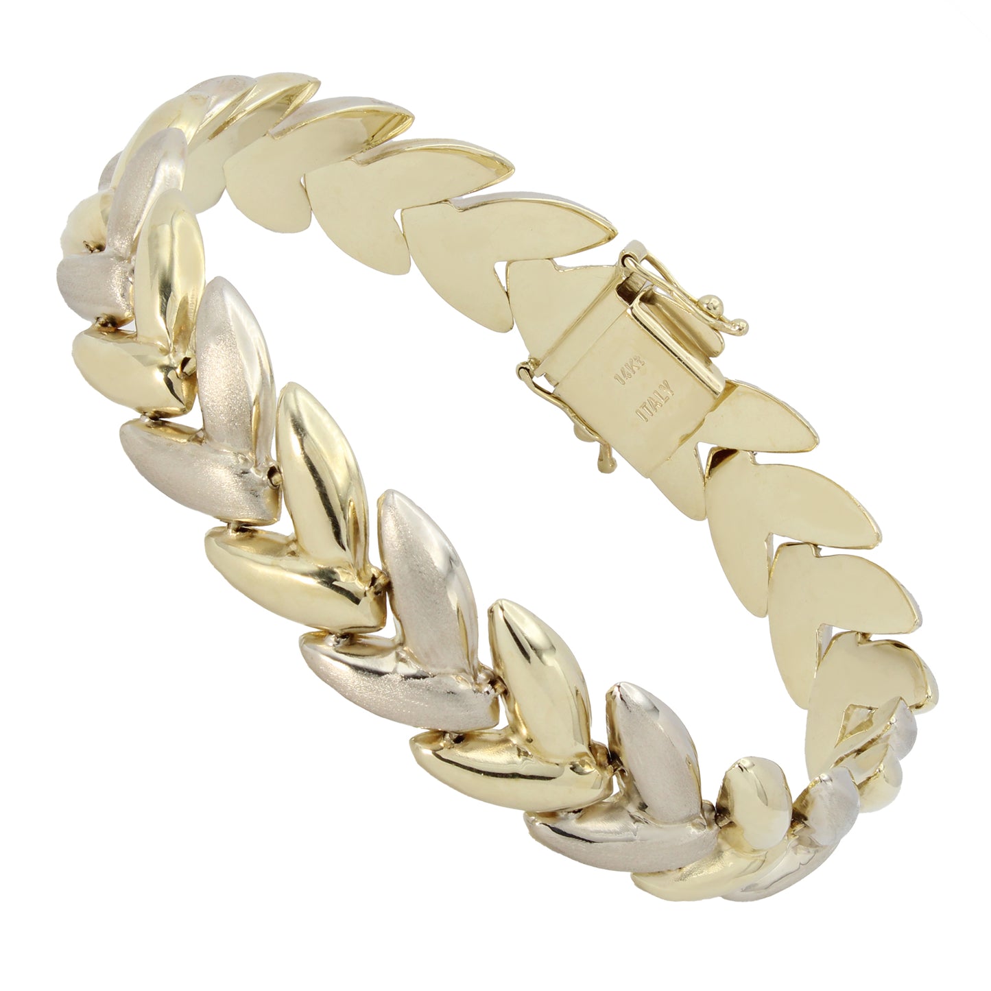 14k Two-Tone Gold Polished & Brushed Fancy "V" Link Style Bracelet