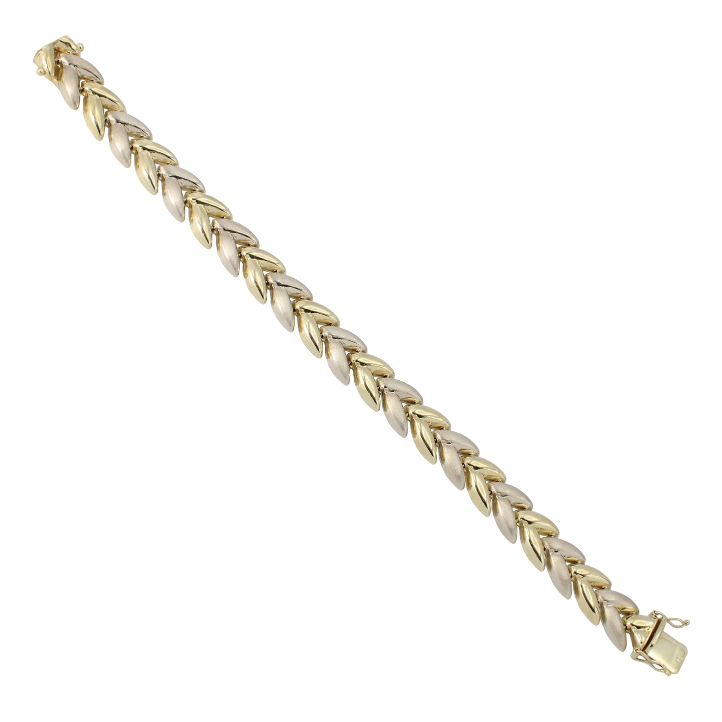 14k Two-Tone Gold Polished & Brushed Fancy "V" Link Style Bracelet