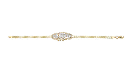 14k Two-Tone Gold #1 Mom Bismark Link Bracelet w/ Diamond & Ruby Stones