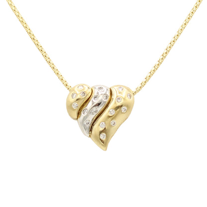 14k Two-Tone Brushed & Polished Diamond Heart Pendant