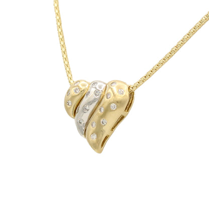 14k Two-Tone Brushed & Polished Diamond Heart Pendant