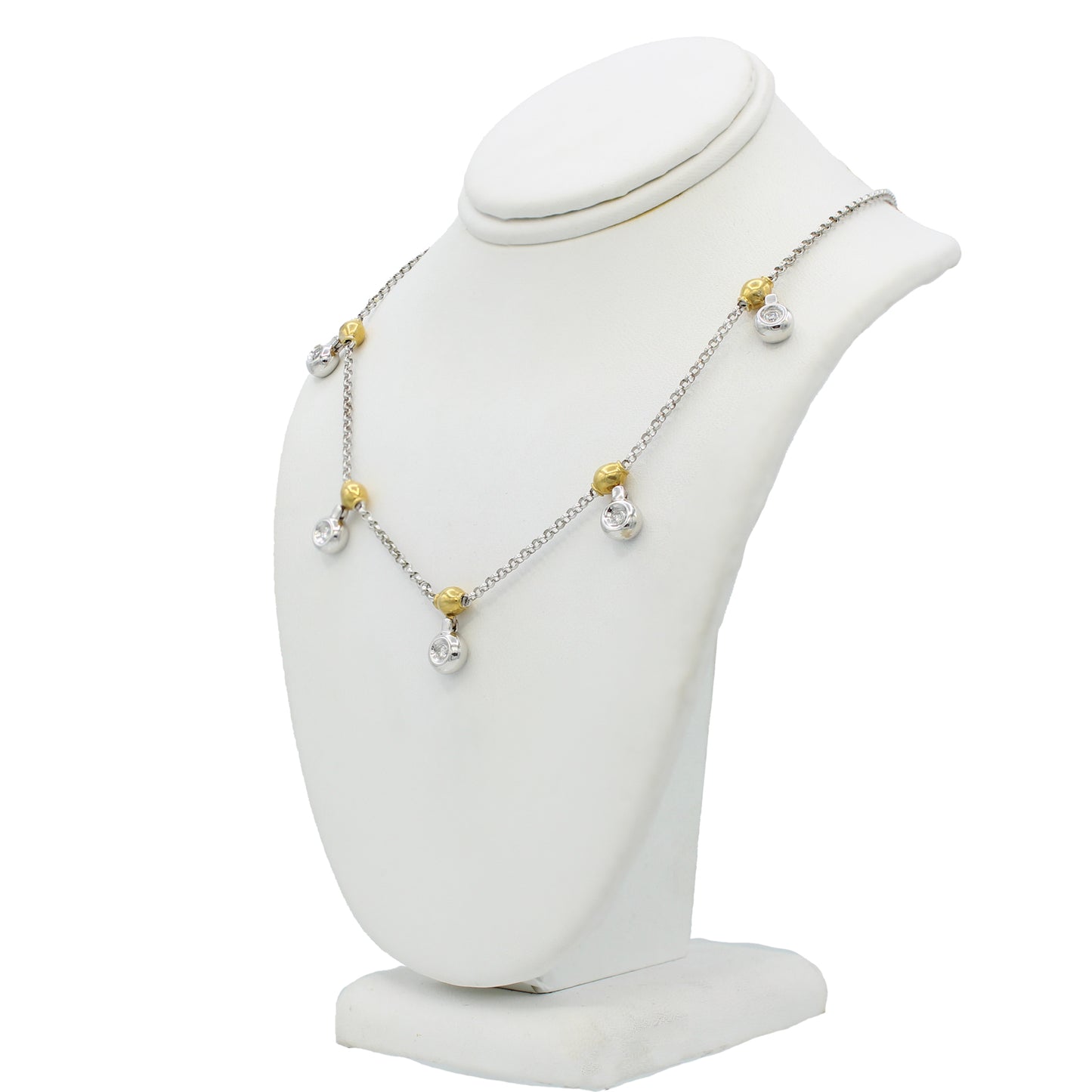 14k Two-Tone Gold Stationed Diamond Drop Solitaire Necklace