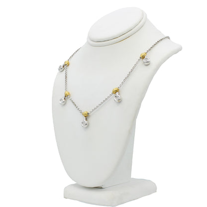 14k Two-Tone Gold Stationed Diamond Drop Solitaire Necklace