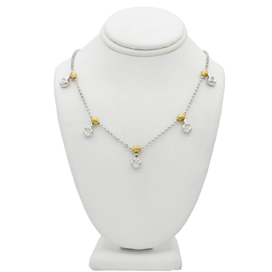 14k Two-Tone Gold Stationed Diamond Drop Solitaire Necklace
