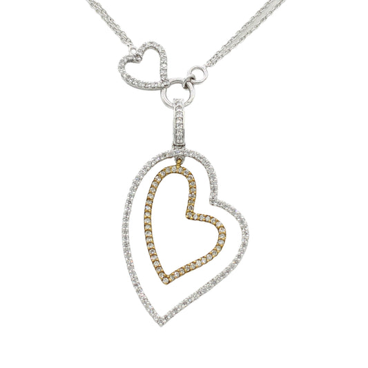 14k Two-Tone Gold Double-Stranded Diamond Heart Necklace