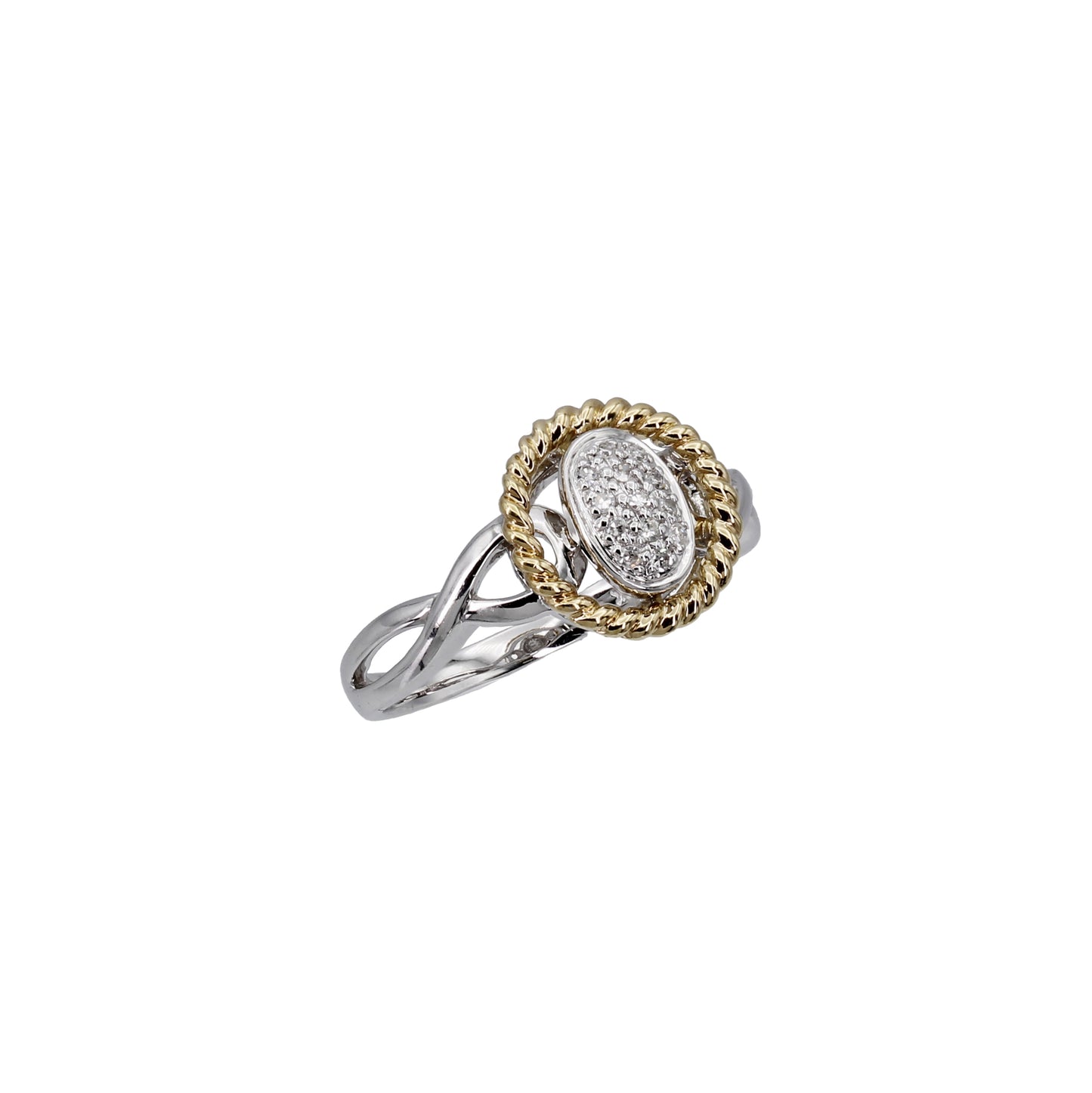 14k Two-Tone Gold Twisted Band w/ Diamond Oval & Yellow Twisted Halo Ring