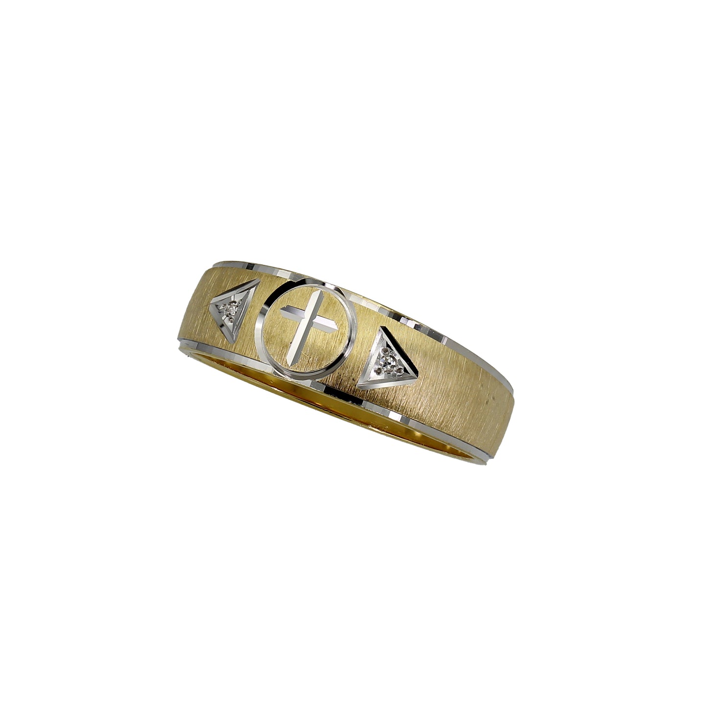 14k Two-Tone Gold Diamond Cross Wedding Band