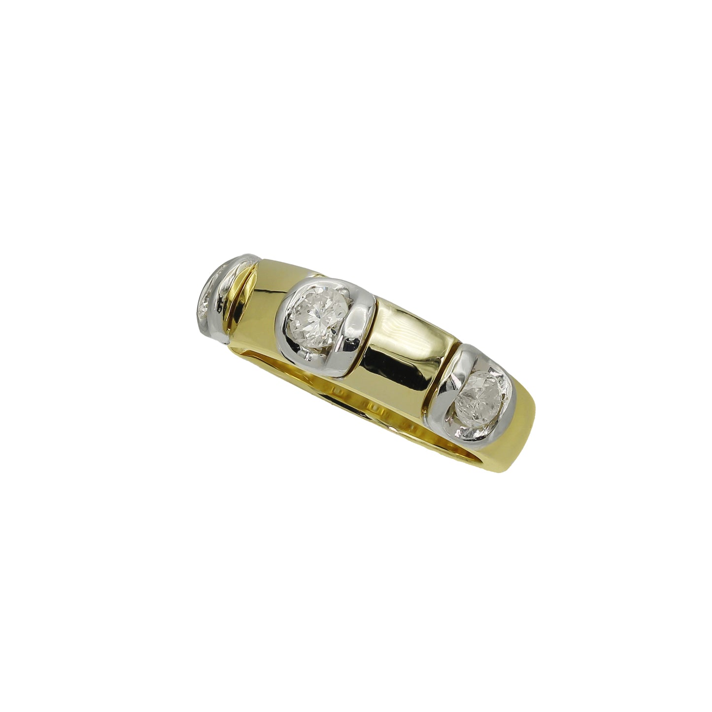 14k Two-Tone Gold 3-Stone Round Diamond Wedding Band