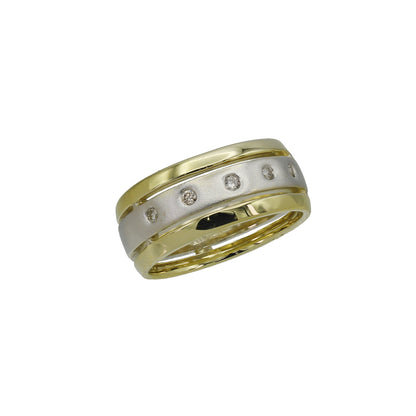 14k Two-Tone Gold Polished & Brushed Diamond Wedding Band