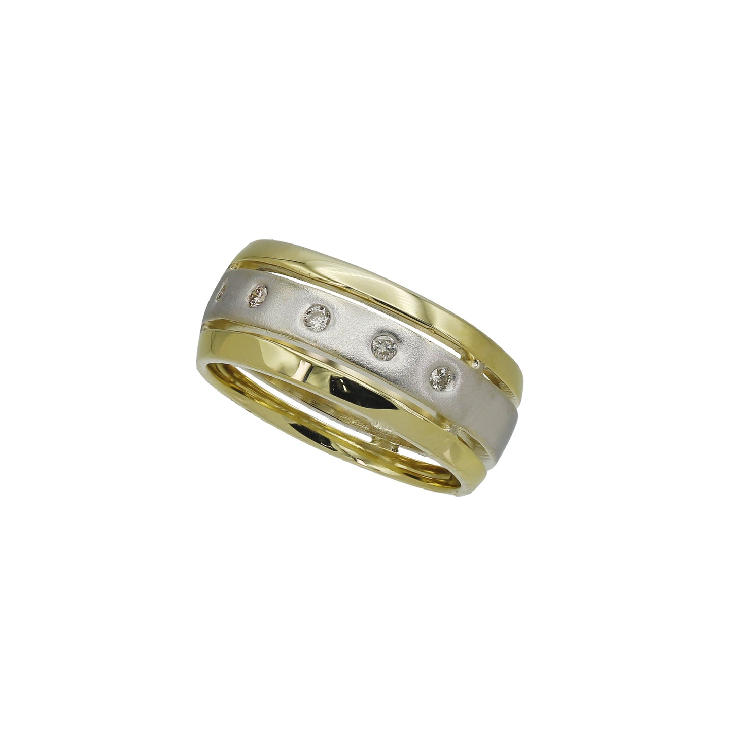 14k Two-Tone Gold Polished & Brushed Diamond Wedding Band