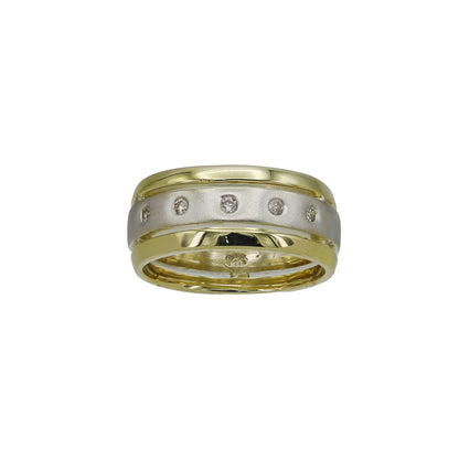 14k Two-Tone Gold Polished & Brushed Diamond Wedding Band