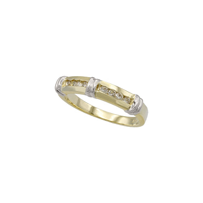 14k Two-Tone Gold Channel-Set Round-Cut Diamond Wedding Band w/ Knots