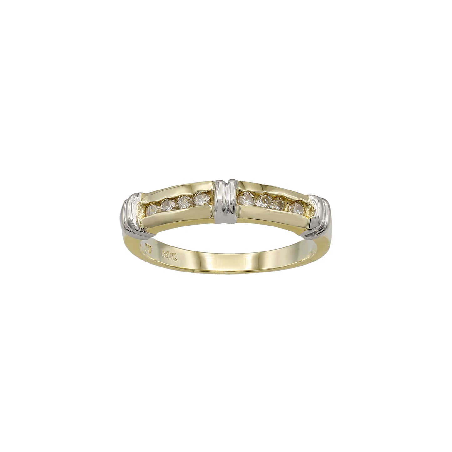 14k Two-Tone Gold Channel-Set Round-Cut Diamond Wedding Band w/ Knots