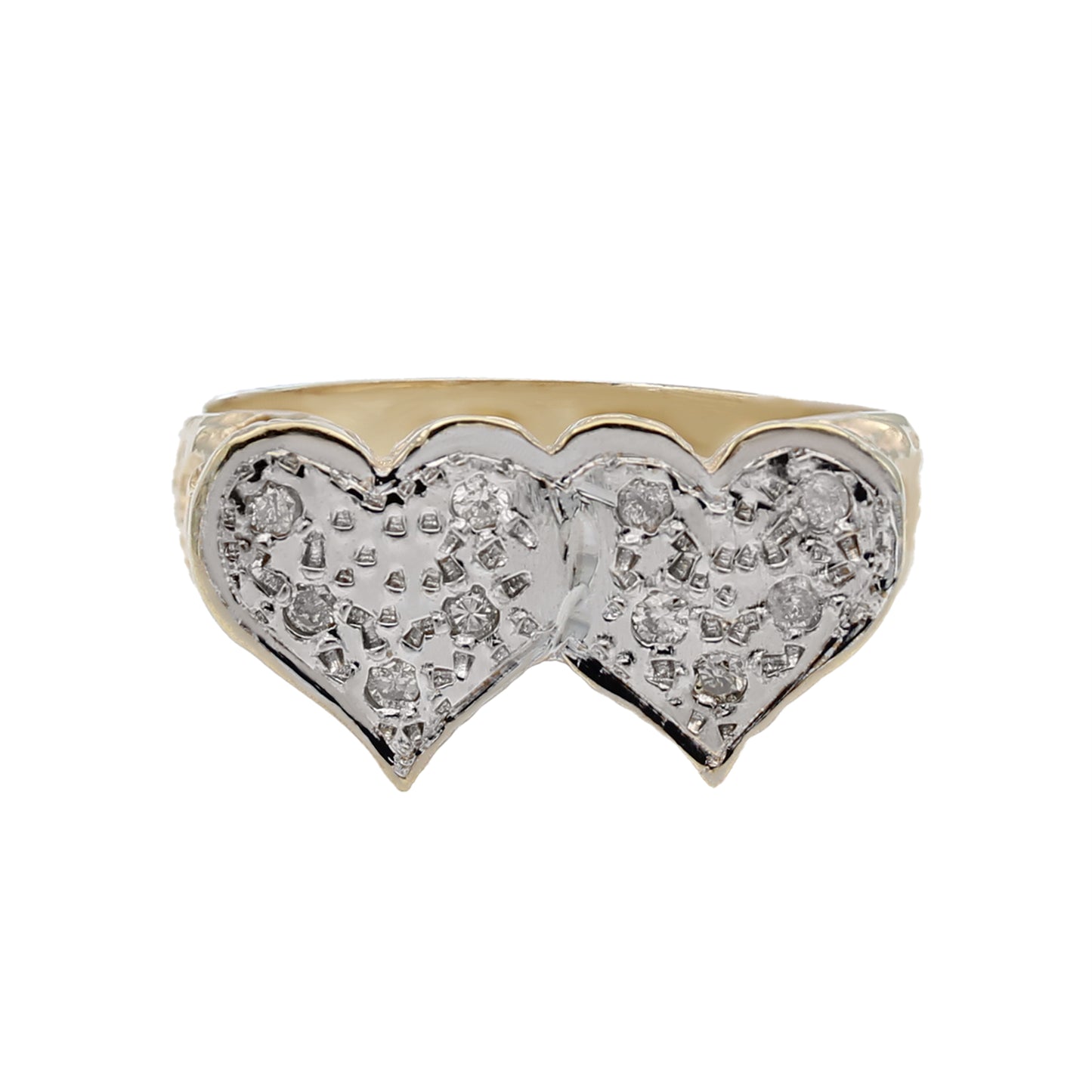 14k Yellow Gold Diamond Double Heart Ring