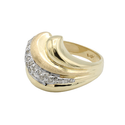 14k Yellow Gold Polished & Brushed Puffed Diamond Ring