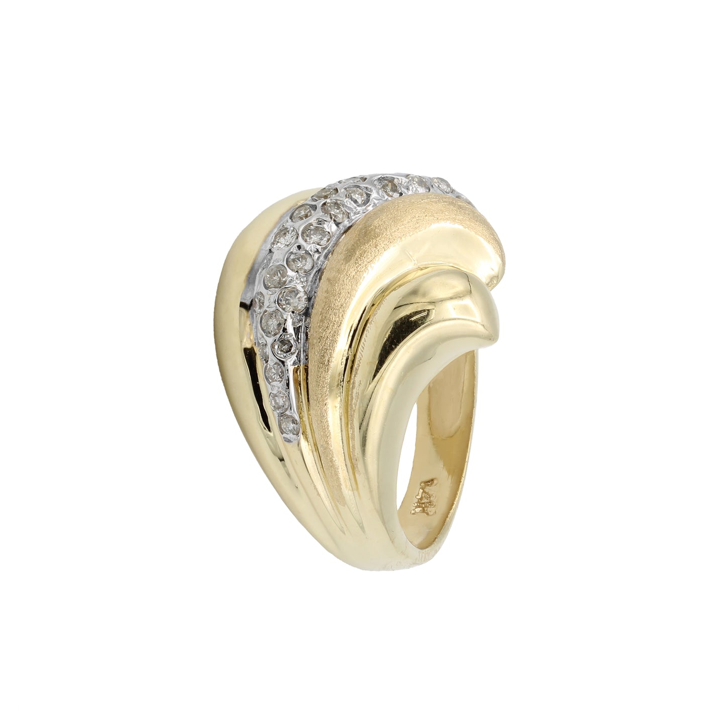 14k Yellow Gold Polished & Brushed Puffed Diamond Ring